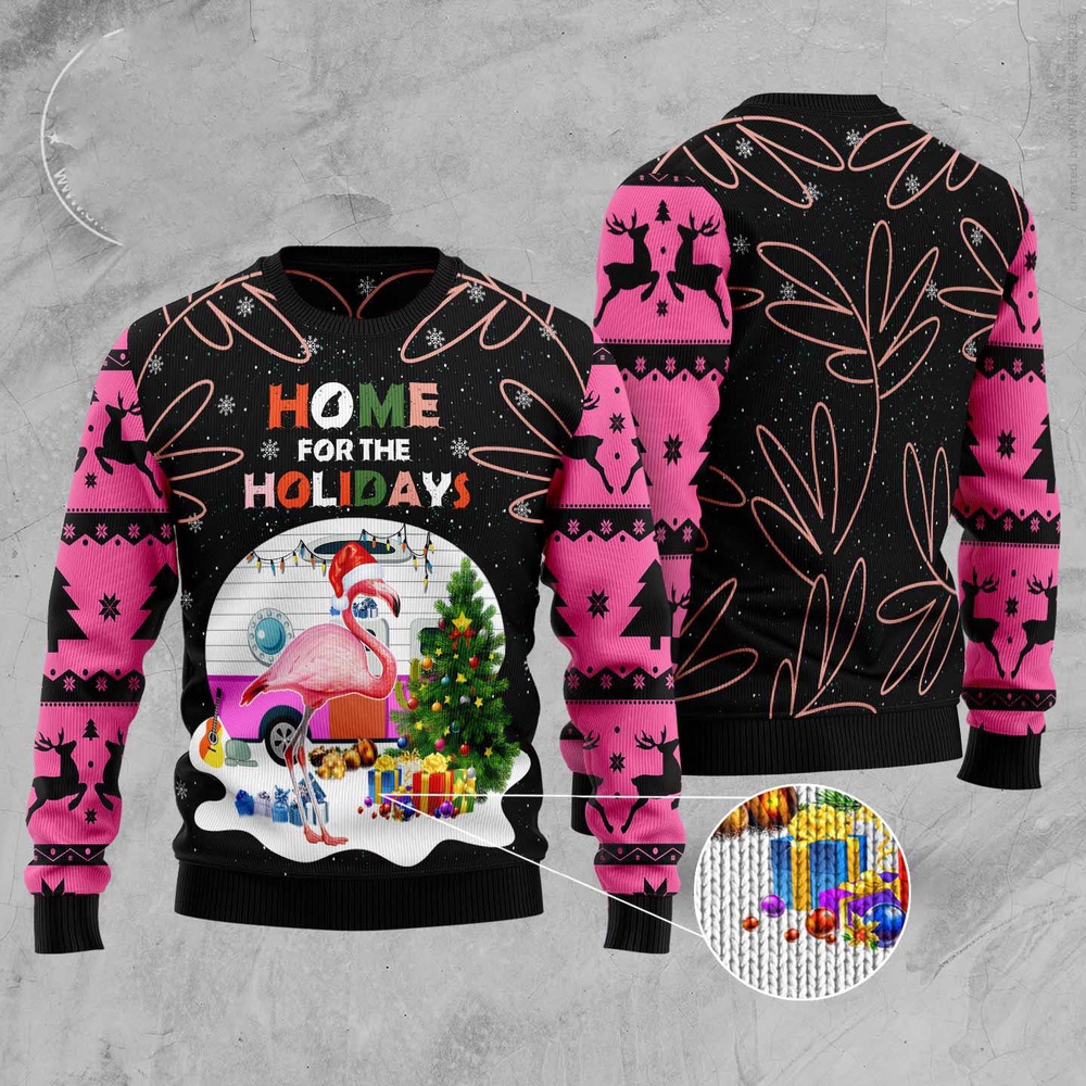 Home For The Holidays Flamingo Ugly Christmas Sweater, Christmas Sweater, Ugly Sweater, Funny Xmas Sweaters Home For The Holidays Flamingo Ugly Christmas Sweater, Christmas Sweater, Ugly Sweater, Funny Xmas Sweaters