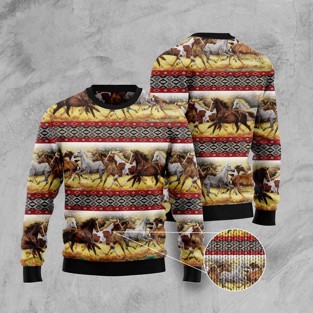 Horse Native American Pattern Ugly Christmas Sweater, Christmas Sweater, Ugly Sweater, Funny Xmas Sweaters