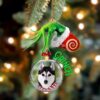 Husky Flowers Moon Ornament, Christmas Ornament, Dog Ornament, Xmas Dog Ornaments