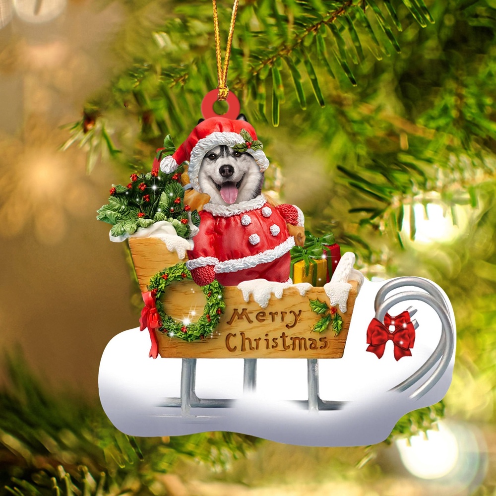 Husky Merry Christmas Ornament, Christmas Ornament, Dog Ornament, Xmas Dog Ornaments