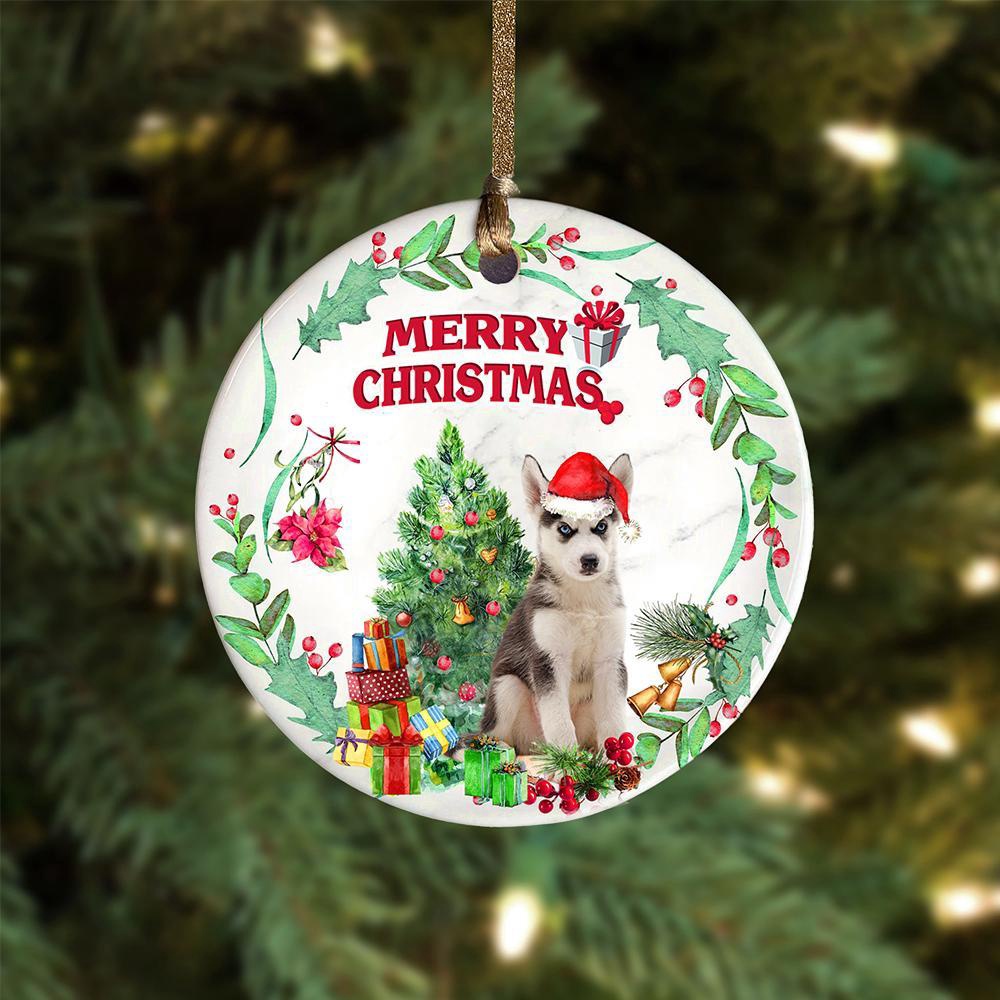 Husky Tree Merry Christmas Ornament, Christmas Ornament, Dog Ornament, Xmas Dog Ornaments