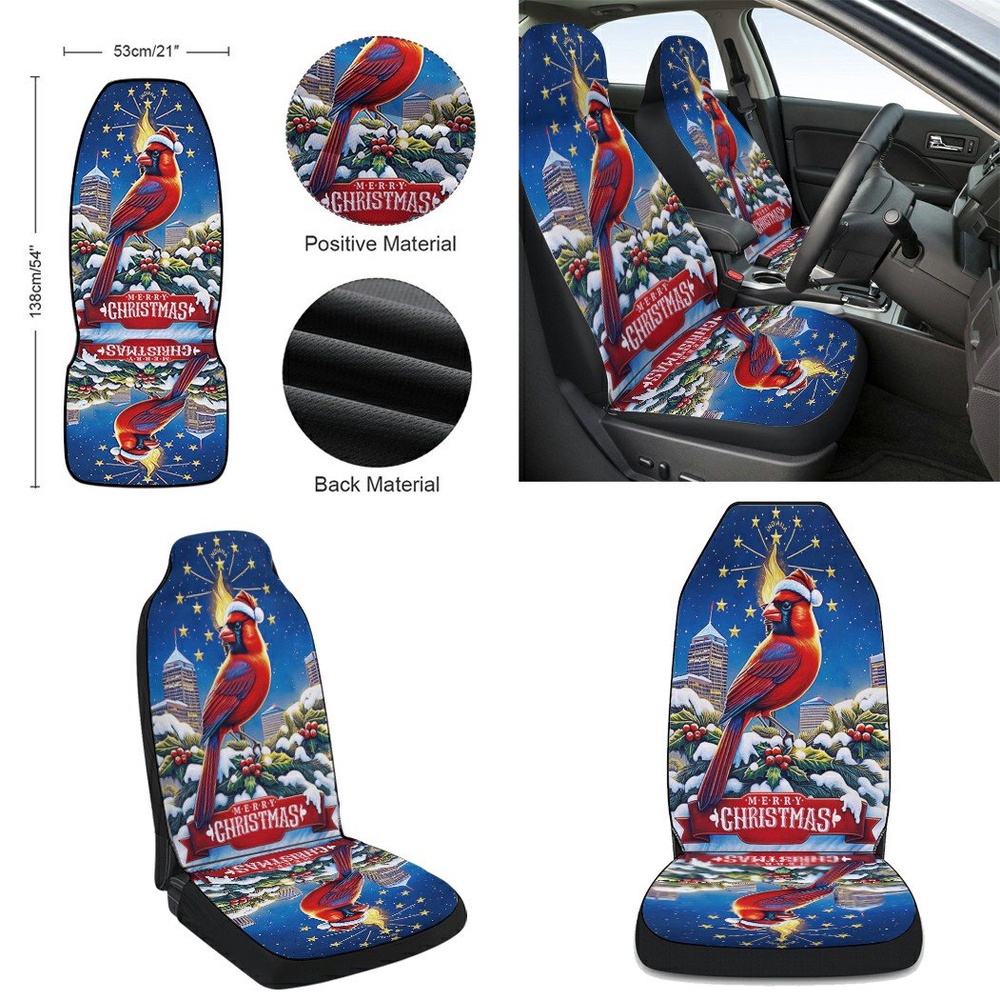 Indiana Christmas Gold Torch and Cardinal Bird Seat Cover Cars, Christmas Car Seat Cover, Car Seat Cover