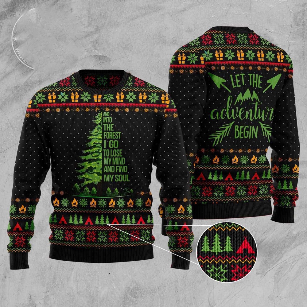 Into The Forest I Go Camping Ugly Christmas Sweater, Christmas Sweater, Ugly Sweater, Funny Xmas Sweaters