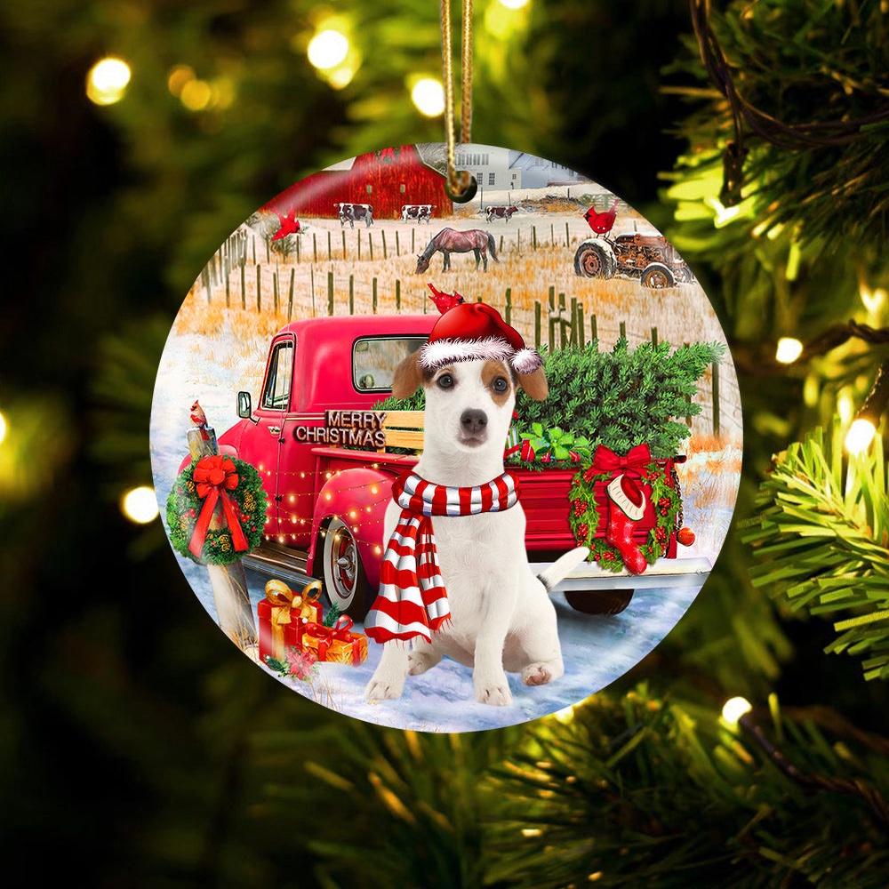 Jack Russell Terrier 2 With Red Truck Christmas Ornament, Christmas Ornament, Dog Ornament, Xmas Dog Ornaments Jack Russell Terrier 2 With Red Truck Christmas Ornament, Christmas Ornament, Dog Ornament, Xmas Dog Ornaments