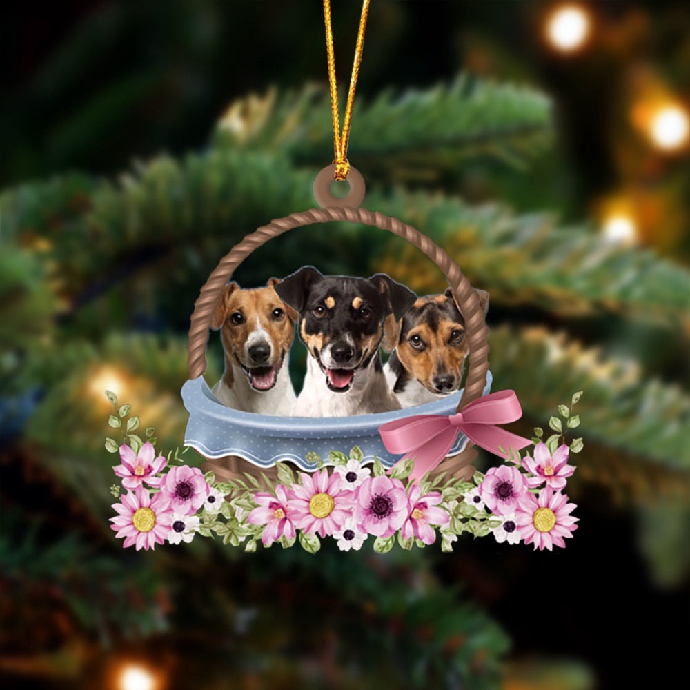 Jack Russell Terrier Dogs In The Basket Ornament, Christmas Ornament, Dog Ornament, Xmas Dog Ornaments