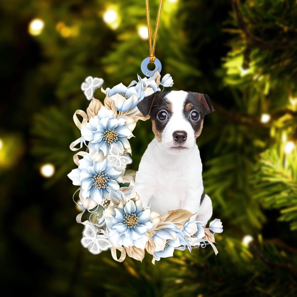 Jack Russell Terrier Flowers Moon Ornament, Christmas Ornament, Dog Ornament, Xmas Dog Ornaments
