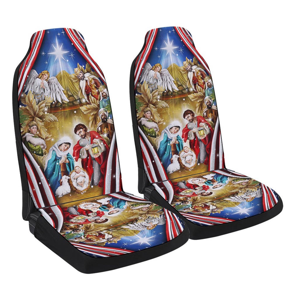 Jesus Family Nativity of Jesus Christmas American flag Seat Cover Cars, Christmas Car Seat Cover, Car Seat Cover