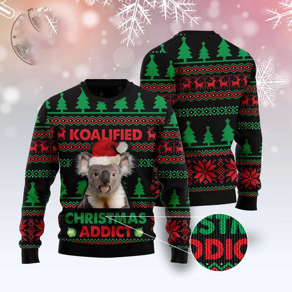 Koala Koalified Christmas Addict Ugly Christmas Sweater, Christmas Sweater, Ugly Sweater, Funny Xmas Sweaters