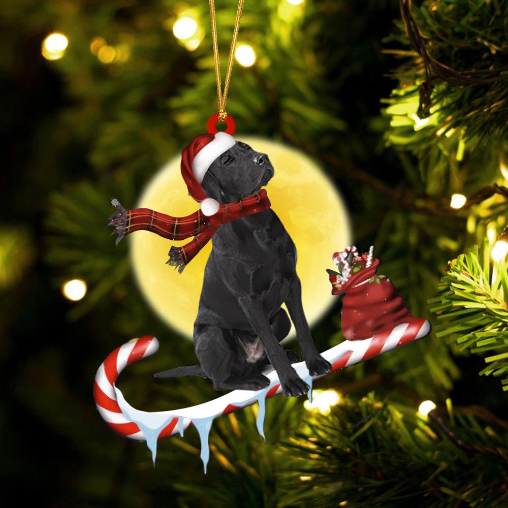 Labrador-Retriever（Black） On The Candy Cane Christmas Ornament, Christmas Ornament, Dog Ornament, Xmas Dog Ornaments
