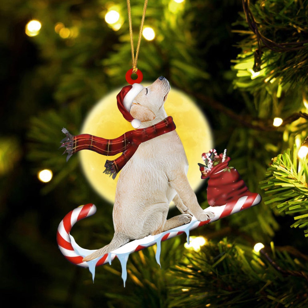 Labrador-Retriever On The Candy Cane Christmas Ornament, Christmas Ornament, Dog Ornament, Xmas Dog Ornaments