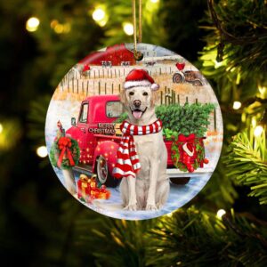 Labrador Retriever With Red Truck Christmas Ornament,&hellip;