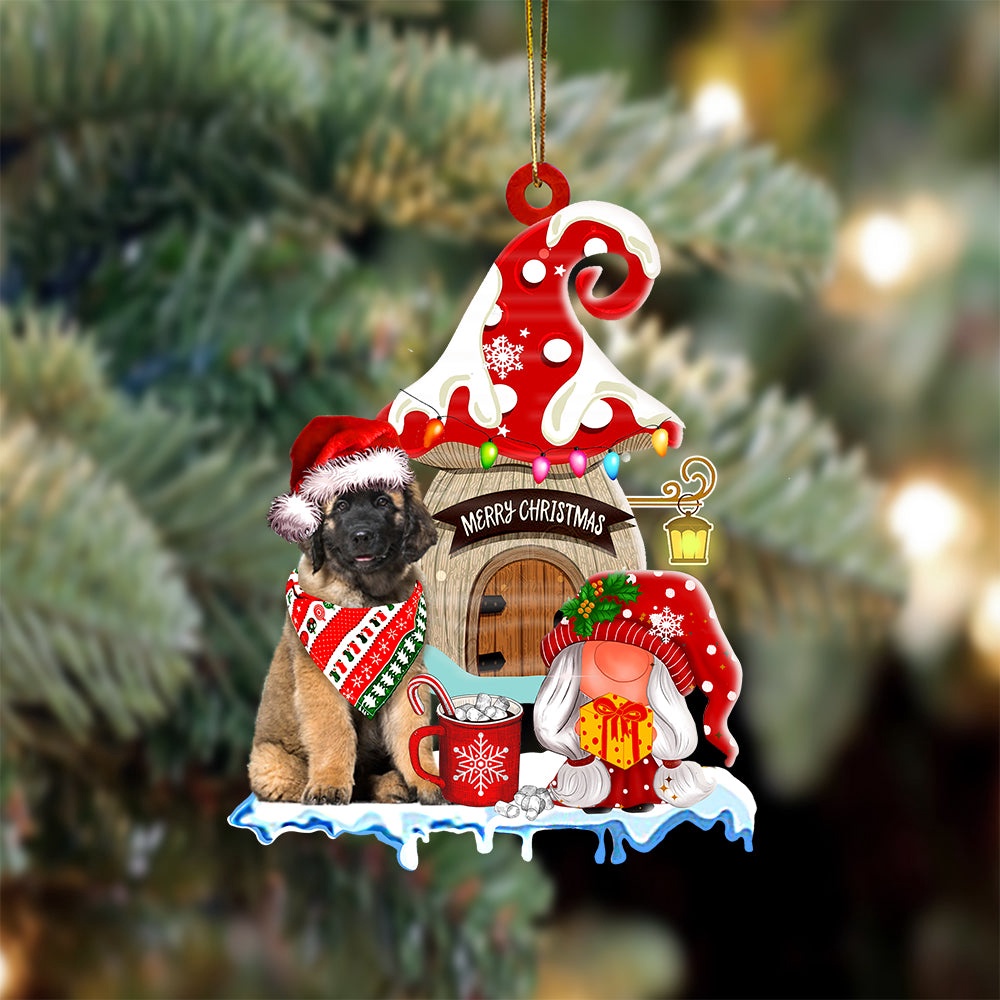 Leonberger With Mushroom House Christmas Ornament, Christmas Ornament, Dog Ornament, Xmas Dog Ornaments