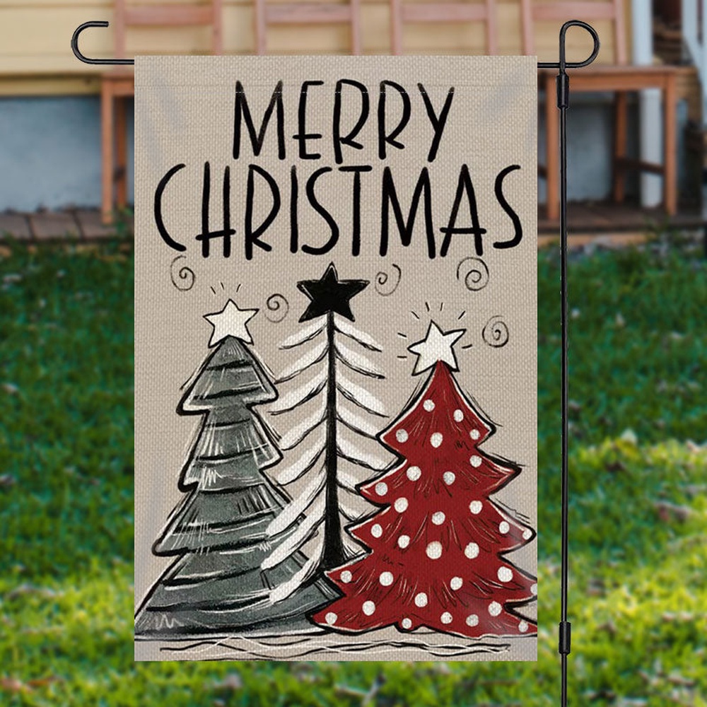 Line Xmas Tree Burlap Merry Christmas Garden FlagXmas, Garden Flags, Outdoor Xmas Flags, Christmas Flag Outdoor