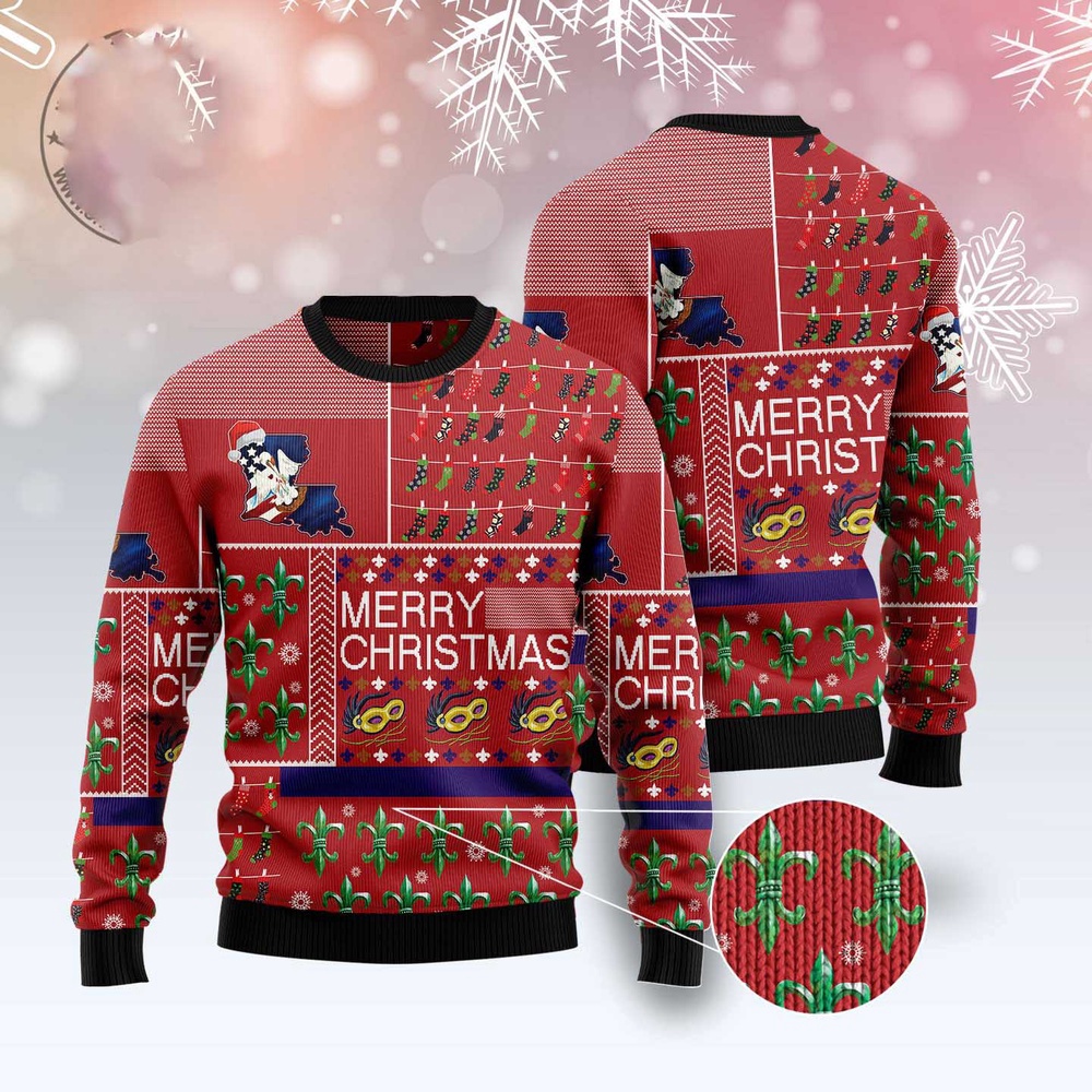 Louisiana Merry Christmas Ugly Christmas Sweater, Christmas Sweater, Ugly Sweater, Funny Xmas Sweaters