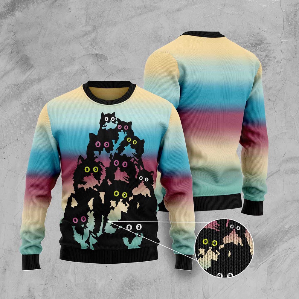 Lovely Black Cat Ugly Christmas Sweater, Christmas Cat Ugly Sweater, Ugly Cat Xmas Sweater