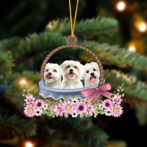 Maltese Dogs In The Basket Ornament, Christmas&hellip;