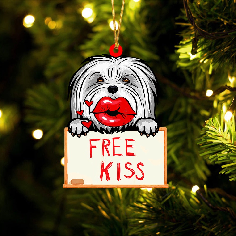 Maltese Free Kiss Christmas Ornament, Christmas Ornament, Dog Ornament, Xmas Dog Ornaments