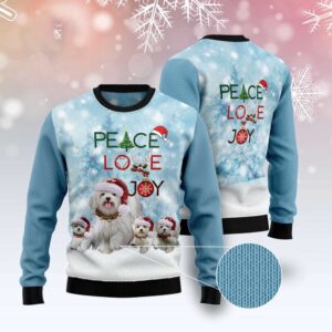 Maltese Peace Love Joy Ugly Sweater Ugly&hellip;