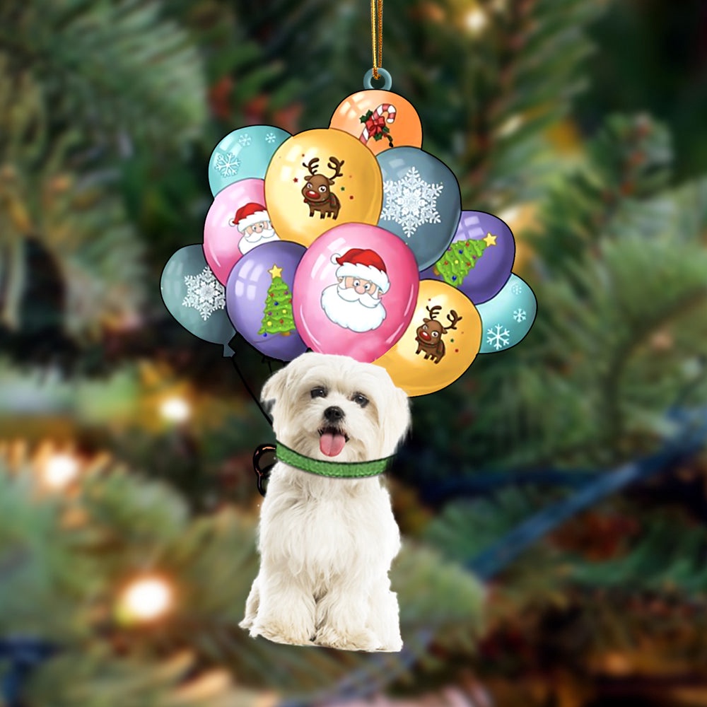 Maltese With Balloons Christmas Ornament, Christmas Ornament, Dog Ornament, Xmas Dog Ornaments