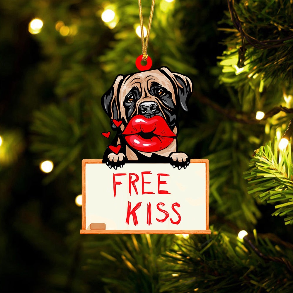 Mastiff Free Kiss Christmas Ornament, Christmas Ornament, Dog Ornament, Xmas Dog Ornaments