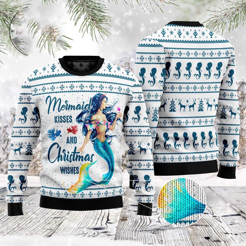 Mermaid Wishes Ugly Christmas Sweater, Christmas Sweater, Ugly Sweater, Funny Xmas Sweaters
