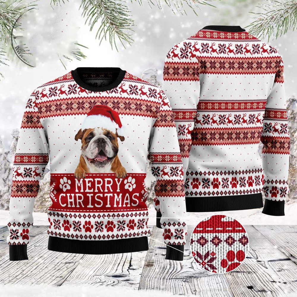 Merry Christmas Cute Bulldog Ugly Christmas Sweater, Dog Ugly Christmas Sweater, Ugly Dog Sweaters