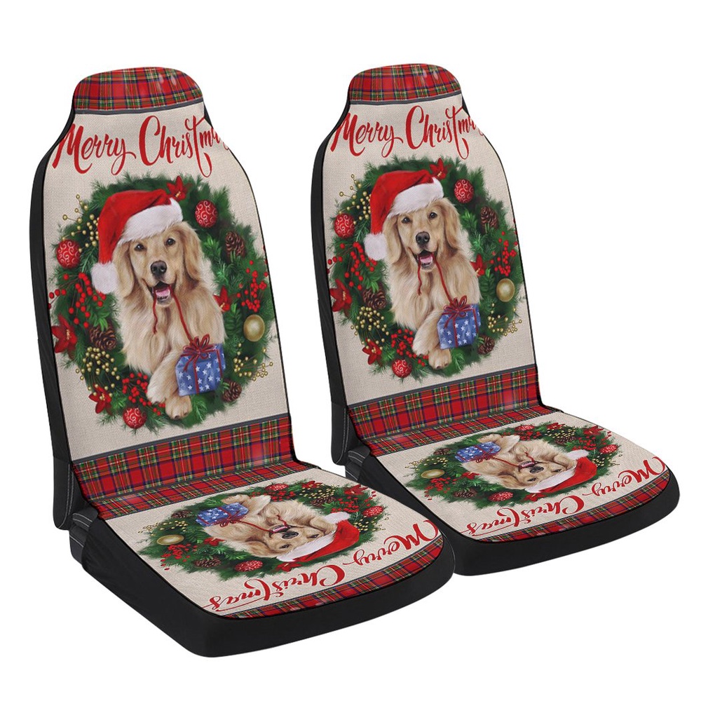 Merry Christmas Golden Retriever Seat Cover Cars, Christmas Car Seat Cover, Car Seat Cover