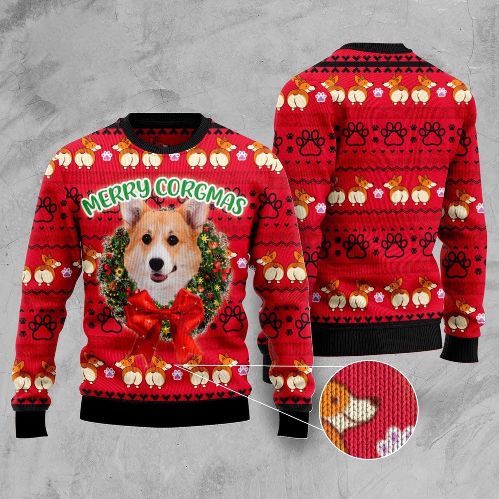 Merry Corgi Xmas Ugly Christmas Sweater, Dog Ugly Christmas Sweater, Ugly Dog Sweaters