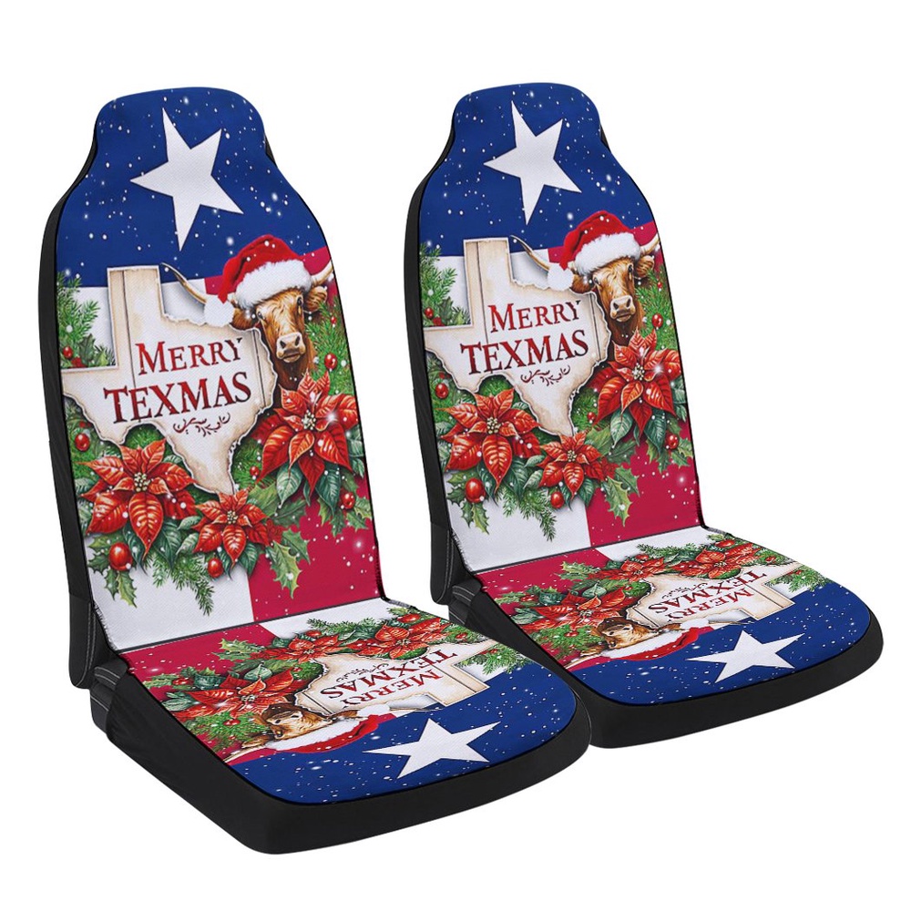 Merry Texmas Longhorns Christmas Texas Seat Cover Cars, Christmas Car Seat Cover, Car Seat Cover