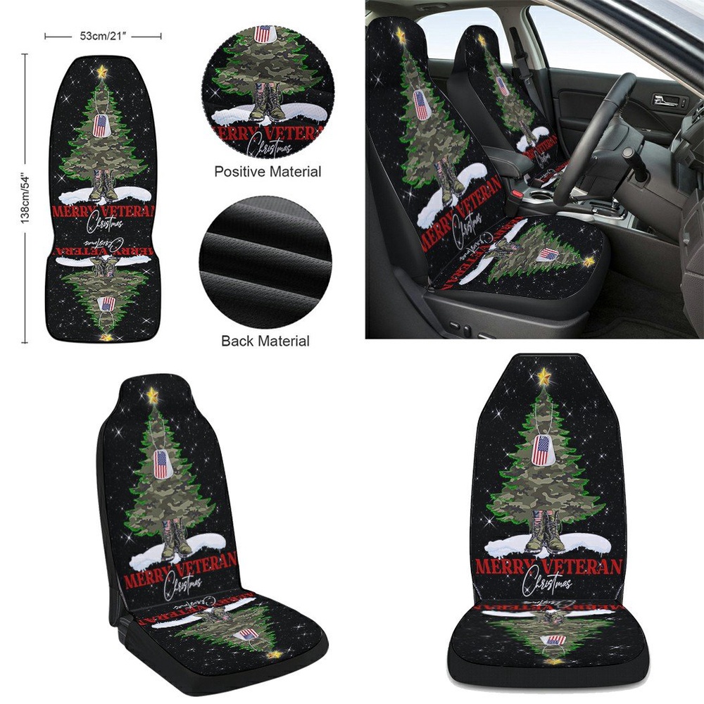 Merry Veteran Christmas Seat Cover Cars, Christmas Car Seat Cover, Car Seat Cover