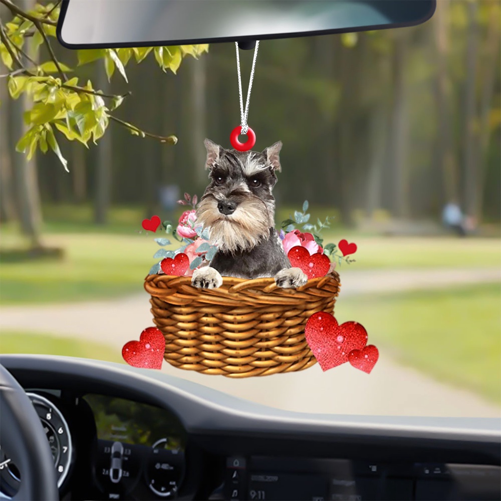 Miniature-Schnauzer With Rose & Heart Ornament, Christmas Ornament, Dog Ornament, Xmas Dog Ornaments