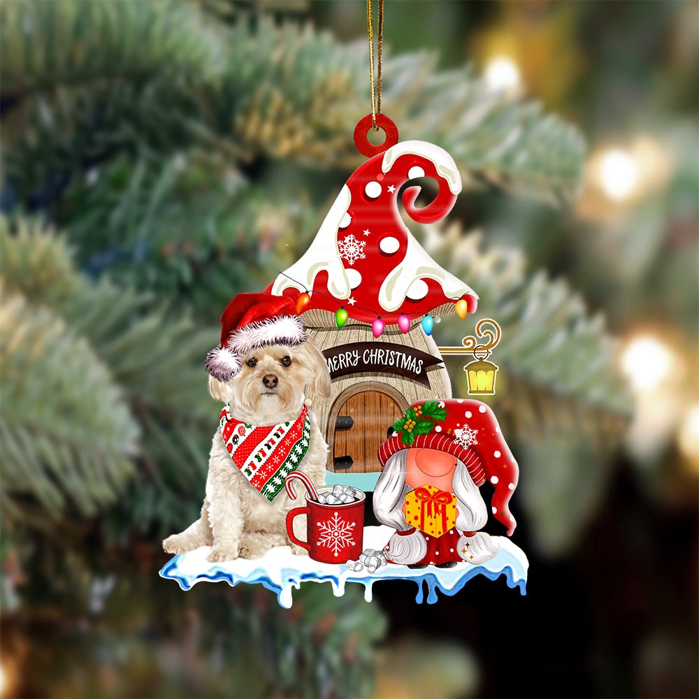 Morkie With Mushroom House Christmas Ornament, Christmas Ornament, Dog Ornament, Xmas Dog Ornaments