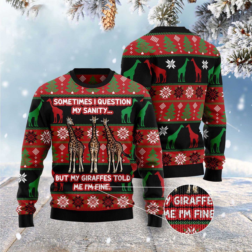 My Sanity Question Giraffe Ugly Christmas Sweater, Christmas Sweater, Ugly Sweater, Funny Xmas Sweaters