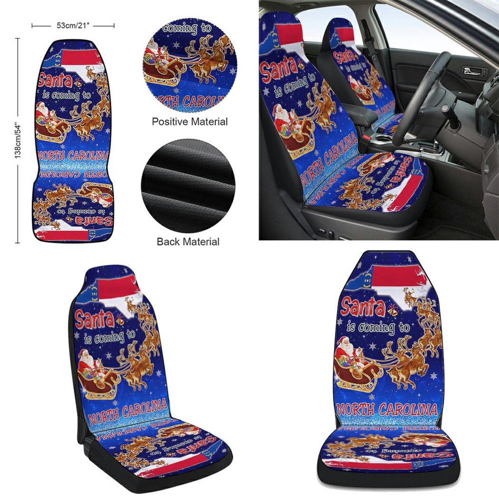 North Carolina Christmas Santa Is Coming To North Carolina Seat Cover Cars, Christmas Car Seat Cover, Car Seat Cover