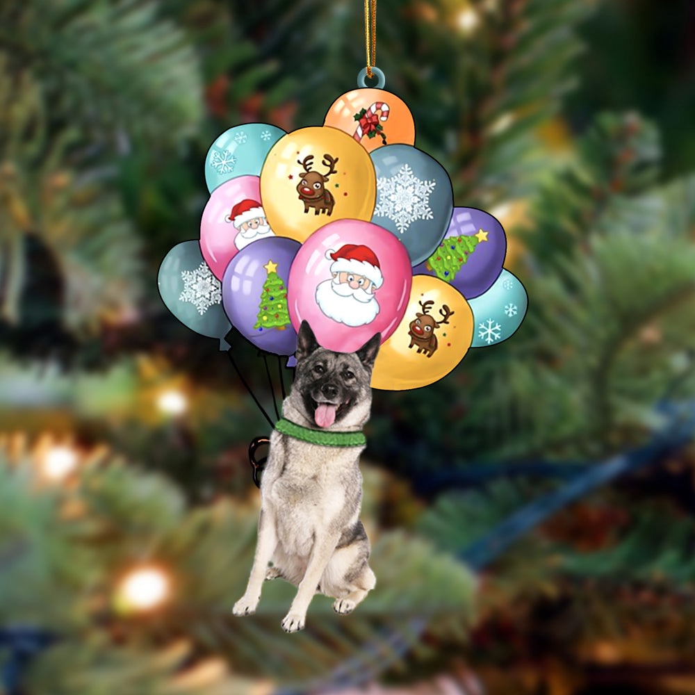 Norwegian Elkhound With Balloons Christmas Ornament, Christmas Ornament, Dog Ornament, Xmas Dog Ornaments