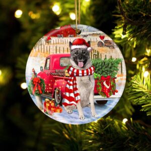 Norwegian Elkhound With Red Truck Christmas Ornament,&hellip;