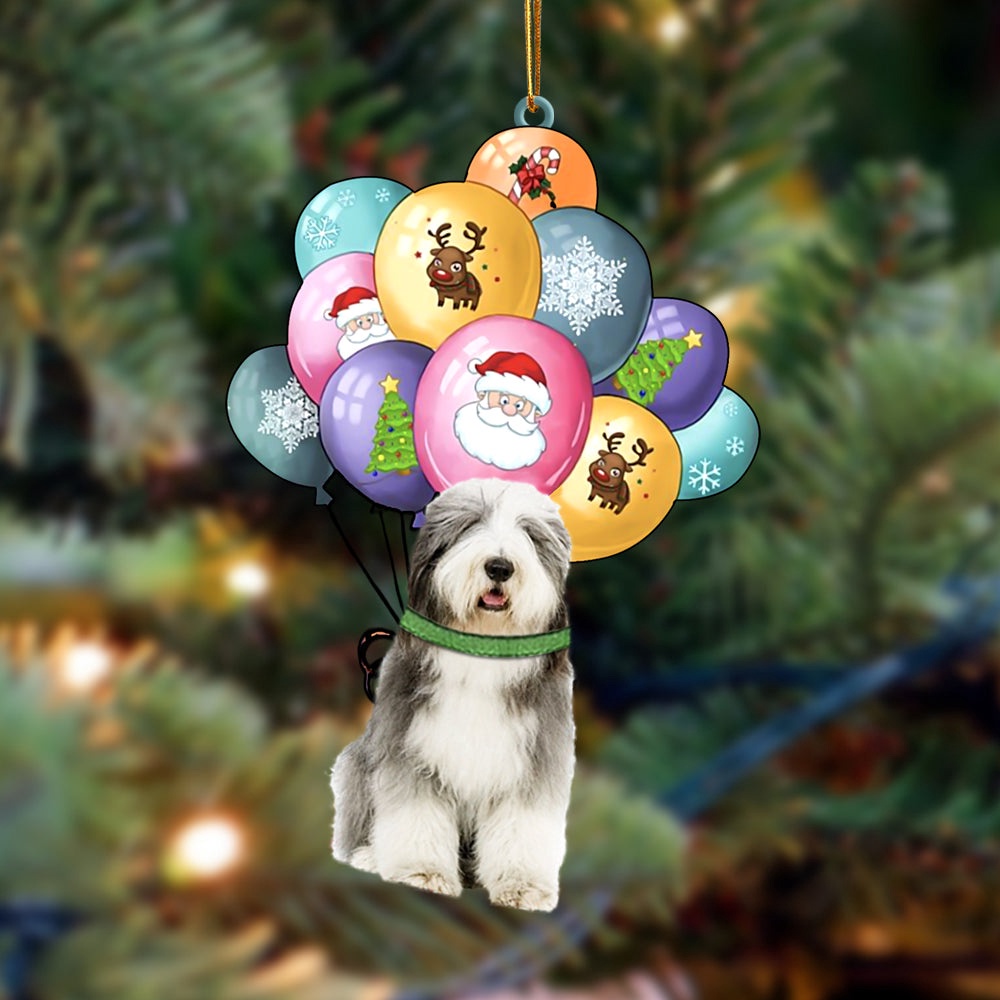Old English Sheepdog With Balloons Christmas Ornament, Christmas Ornament, Dog Ornament, Xmas Dog Ornaments