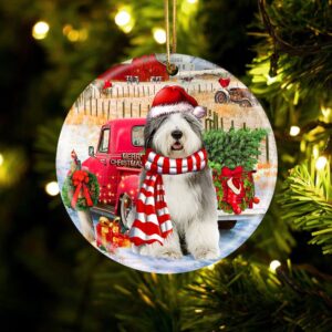 Old English Sheepdog With Red Truck Christmas&hellip;