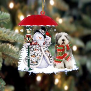 Old English Sheepdog With Snowman Christmas Ornament,&hellip;