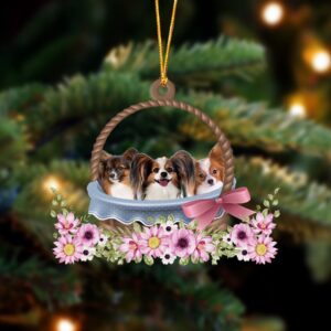 Papillon Dogs In The Basket Ornament, Christmas&hellip;