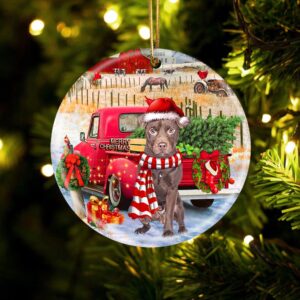 Patterdale Terrier With Red Truck Christmas Ornament,&hellip;