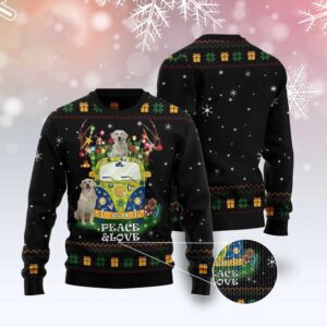 Peace Love Golden Retriever Ugly Christmas Sweater,&hellip;