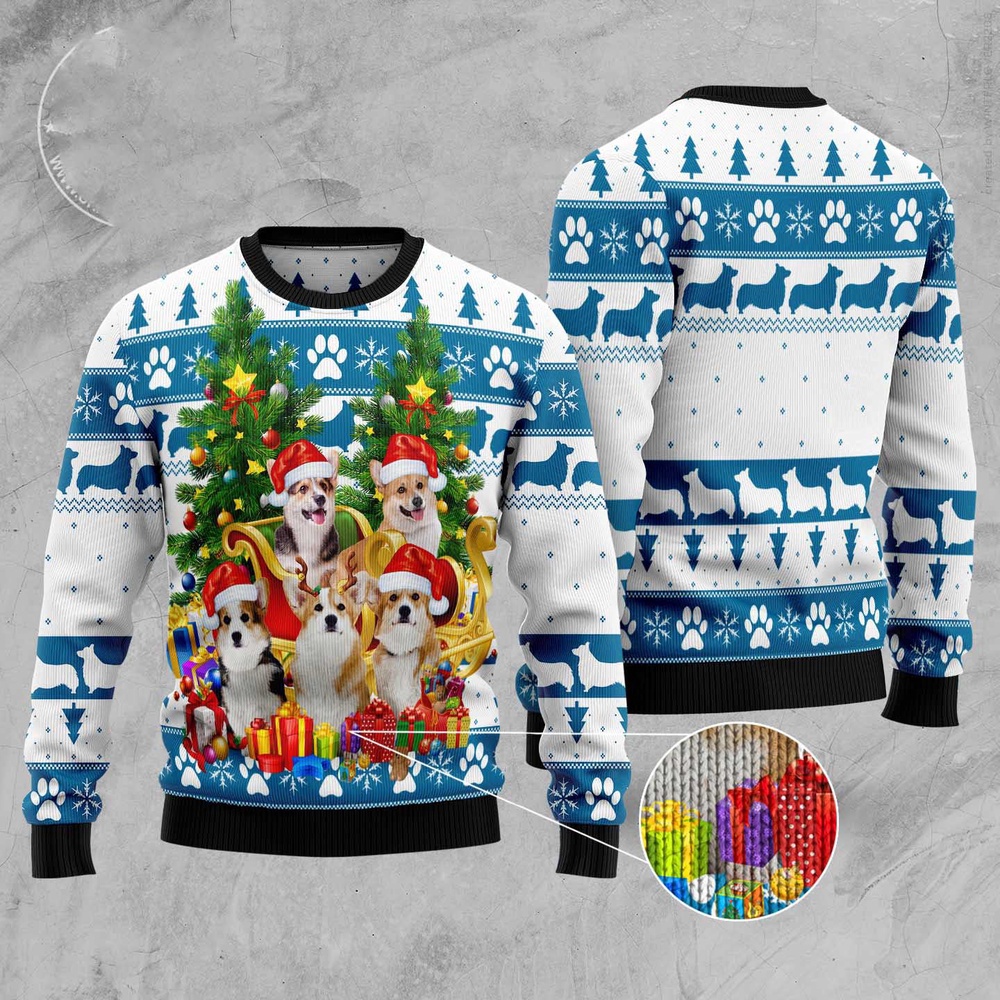 Pembroke Welsh Corgi Greeting Ugly Christmas Sweater, Dog Ugly Christmas Sweater, Ugly Dog Sweaters