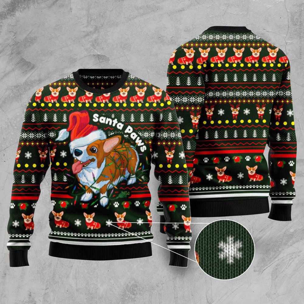Pembroke Welsh Corgi Paws Ugly Christmas Sweater, Dog Ugly Christmas Sweater, Ugly Dog Sweaters