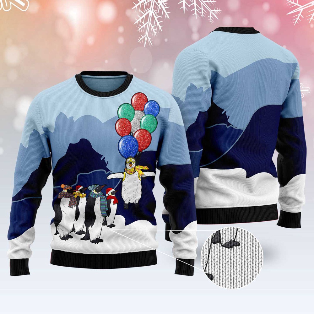 Penguin Christmas Balloon Ugly Christmas Sweater, Christmas Sweater, Ugly Sweater, Funny Xmas Sweaters
