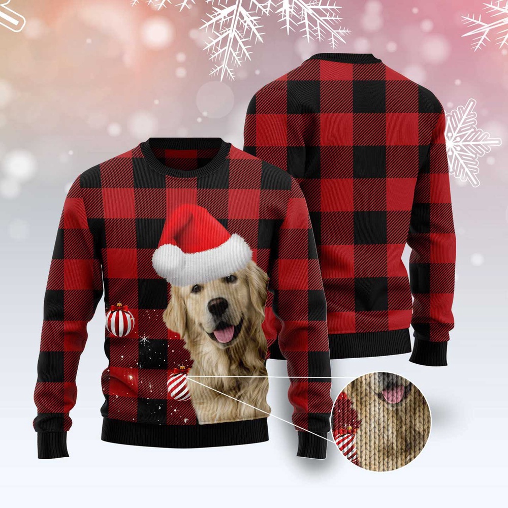 Plaid Pattern Golden Retriever Ugly Christmas Sweater, Christmas Sweater, Ugly Sweater, Funny Xmas Sweaters Plaid Pattern Golden Retriever Ugly Christmas Sweater, Christmas Sweater, Ugly Sweater, Funny Xmas Sweaters