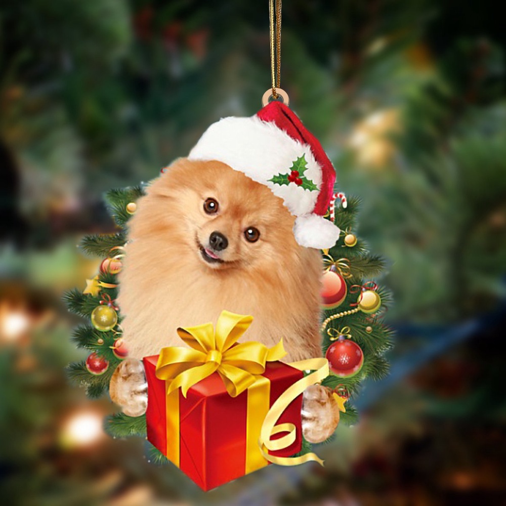 Pomeranian-Dogs give gifts Hanging Ornament, Christmas Ornament, Dog Ornament, Xmas Dog Ornaments
