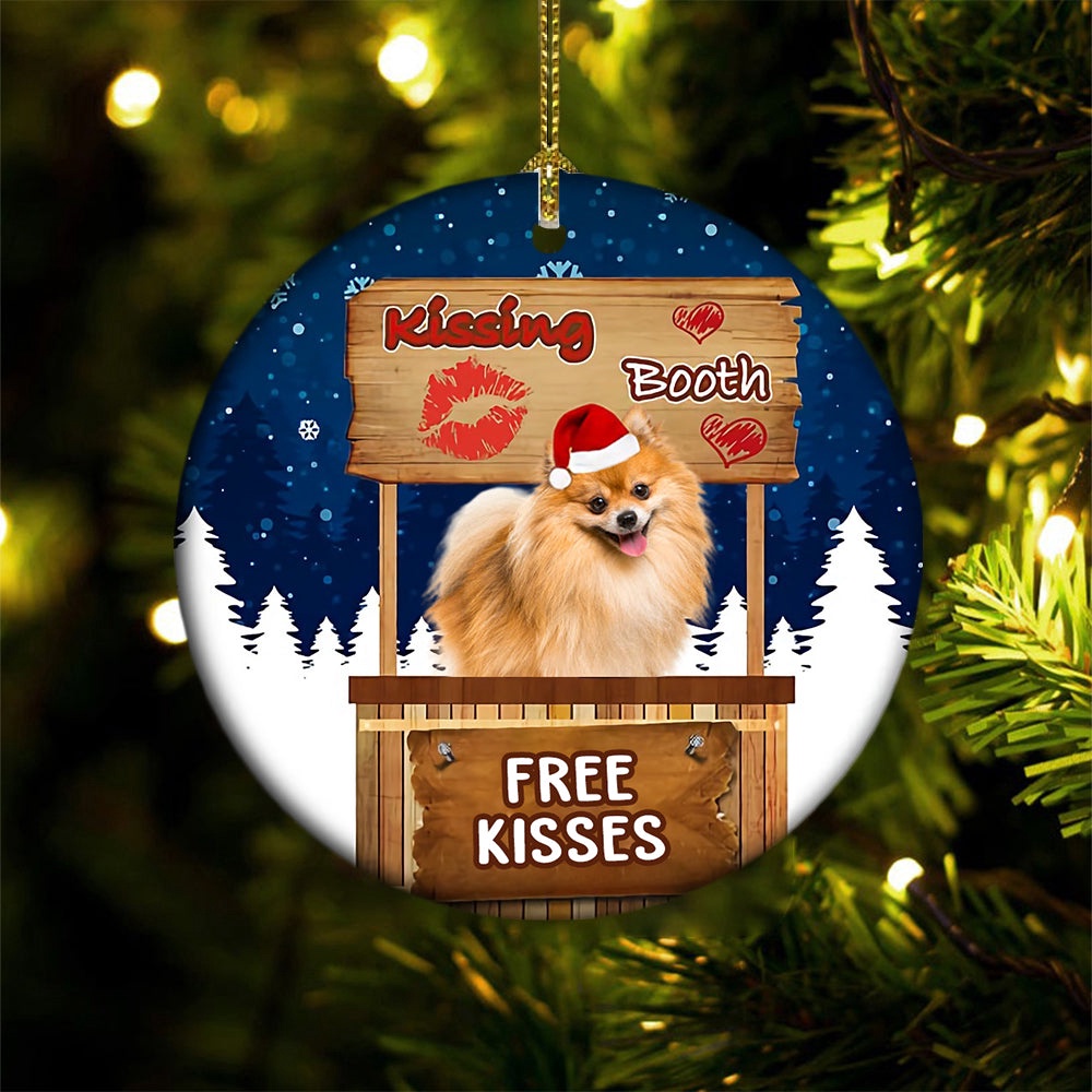 Pomeranian Kissing Booth Christmas Ornament, Christmas Ornament, Dog Ornament, Xmas Dog Ornaments