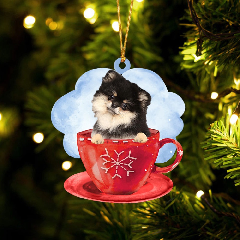 Pomeranian On The Cup Christmas Ornament, Christmas Ornament, Dog Ornament, Xmas Dog Ornaments