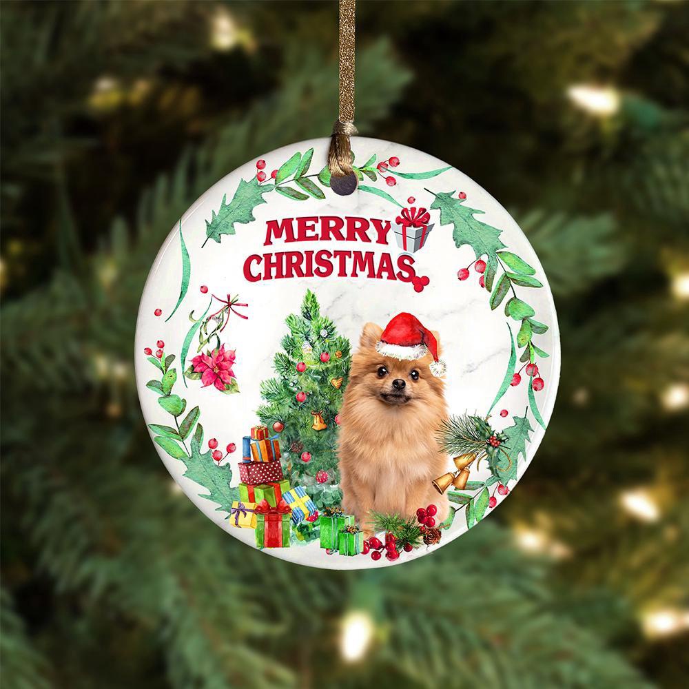 Pomeranian Tree Merry Christmas Ornament, Christmas Ornament, Dog Ornament, Xmas Dog Ornaments